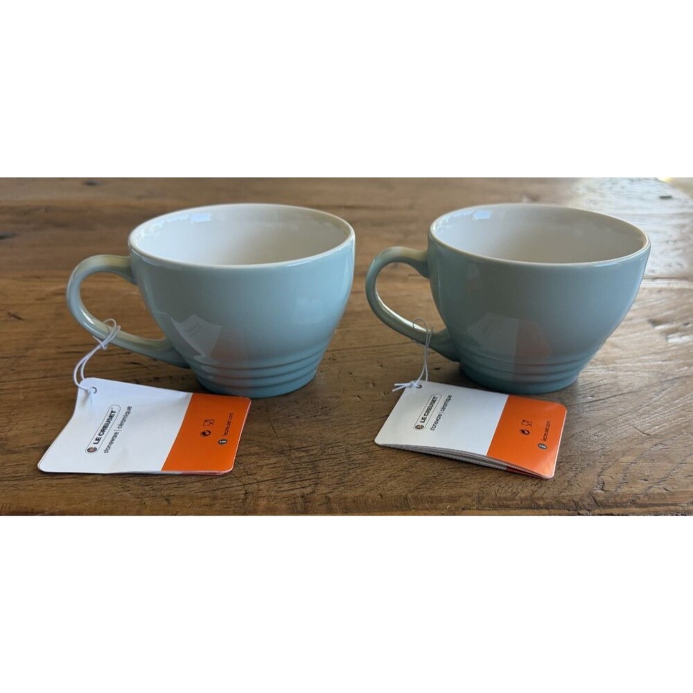 SALE Le Creuset Stoneware 2 Giant Cappuccino Bistro Mug 14oz Sage Green NEW - Picture 3 of 9